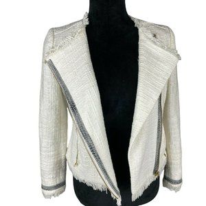 J Crew Womens Zip Tweed Fringes Cropped Jacket Blazer Bone White Size Zero